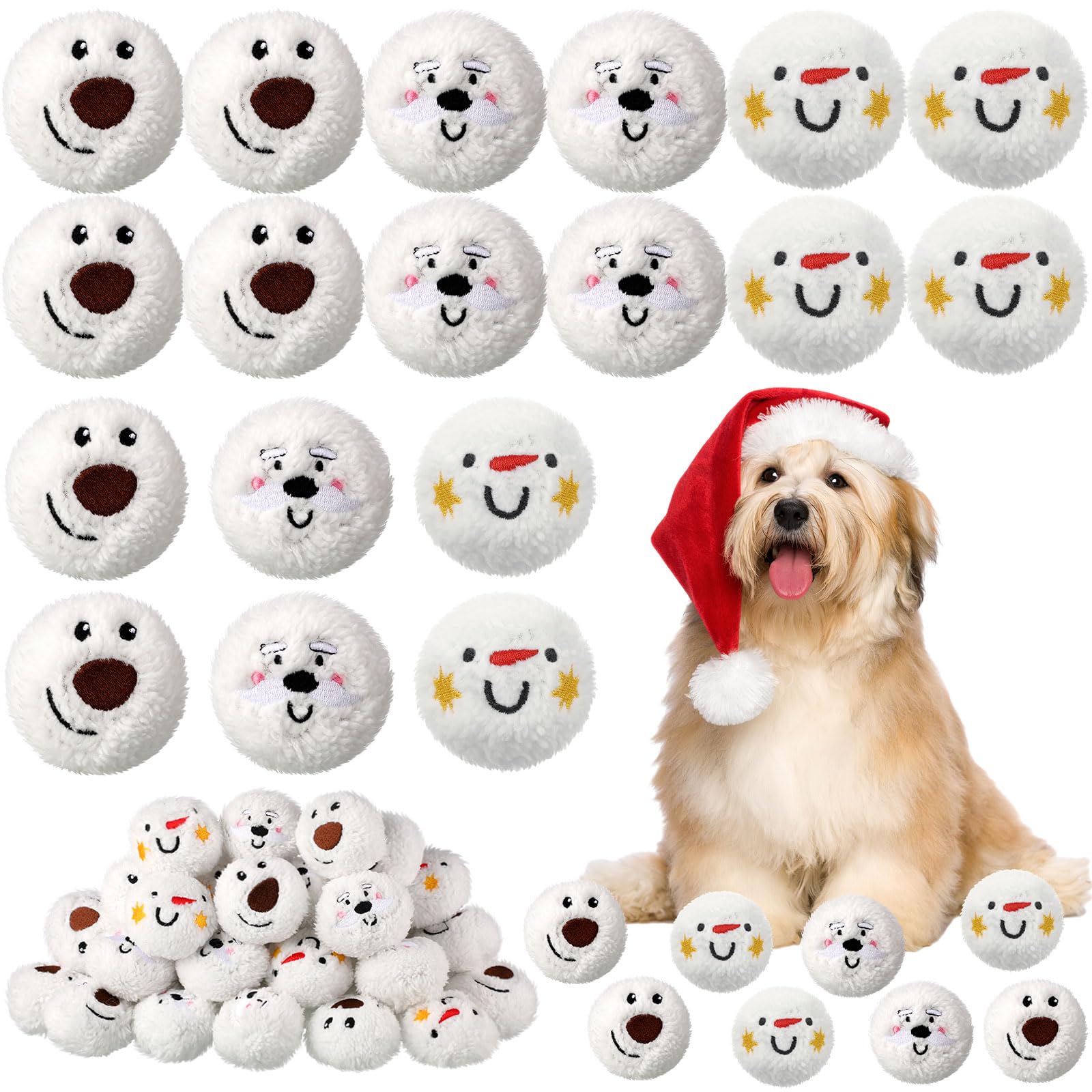 Photo 1 of Syhood 60 Pcs Christmas Snowball Dog Toys Squeaky Christmas Snowball Fight Plush Toys for Xmas Indoor Outdoor Santa Elk for Small & Middle Pet Chew Pets Gifts(Snowman)