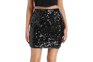 THANKPEARL Sequin Skirt for Women Stretchy Bodycon Sparkle Mini Skirt Glitter Club Night Out Party Skirts