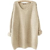 ARJOSA Women's Fall Sweaters Pullover Oversized Crew Neck Long Sleeve Knit Sweater Tunic Tops
