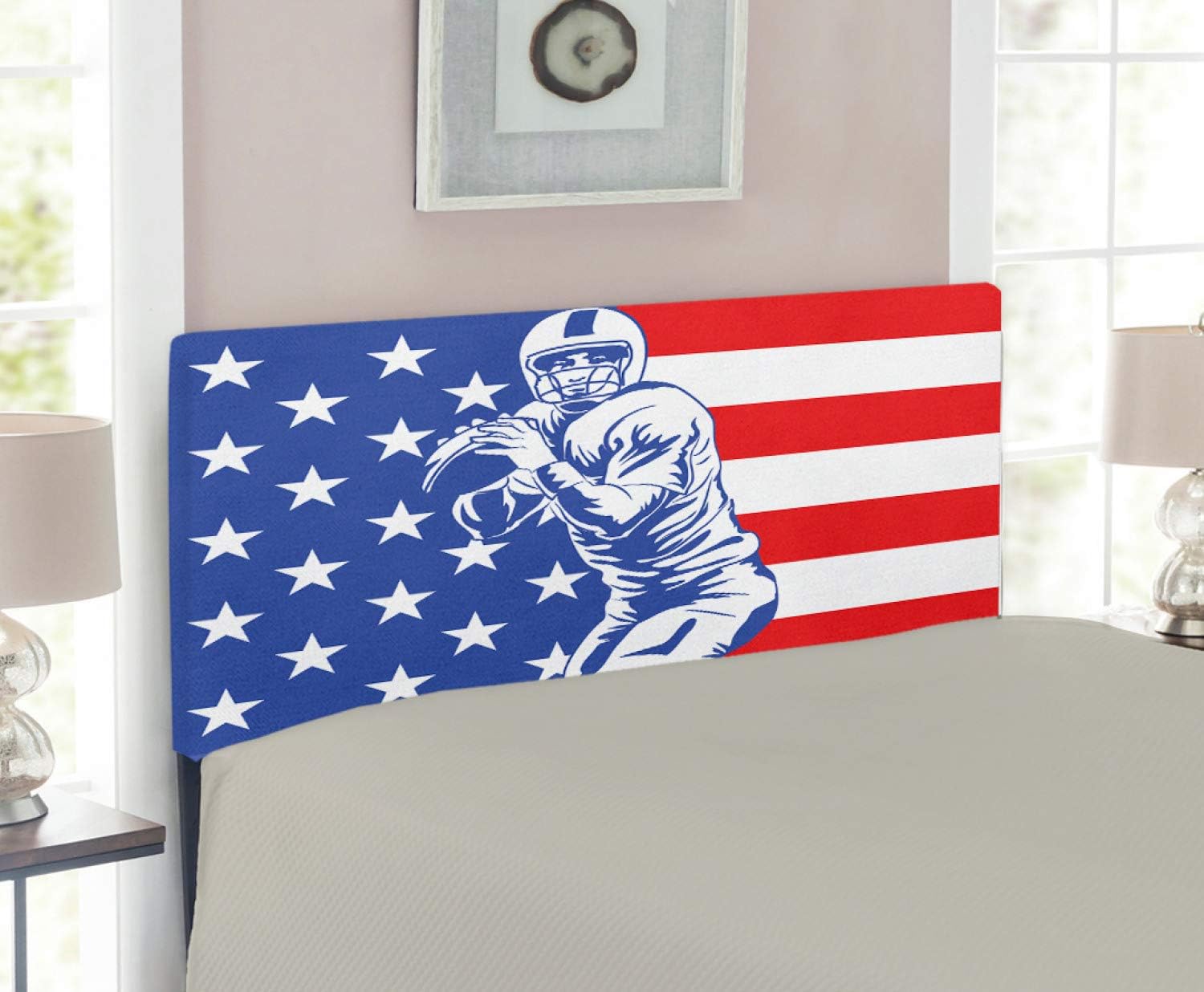 Lunarable Sports Headboard, Football Championship Themed Player Throwing Ball USA
