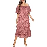 KILLREAL Women's Ruffles Off-Shoulder Chiffon High Waist Party Layered Dress