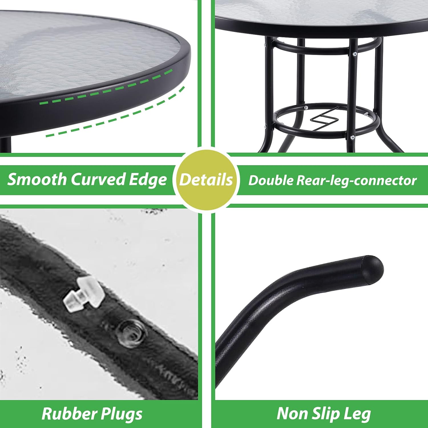 Outdoor Patio Dinning Table, 32In Outside Round Bistro Glass Tables with Tempered Glass Top and Umbrella Hole, Wrought Iron Frame Patio Table for Patio Backyard Garden Balcony: Kitchen & Dining