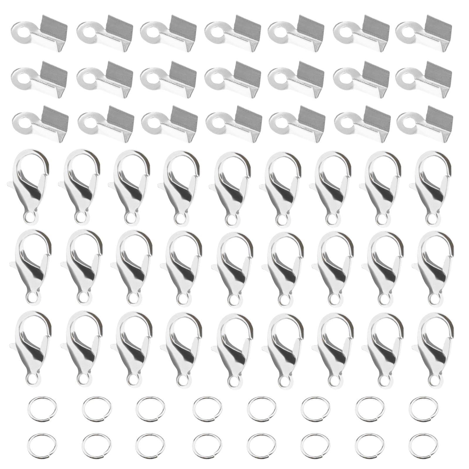 The Lord of the Tools 500Pcs Jewelry Bracelet Necklaces Set Includes Lobster Clasps Jump Rings Clip Clasps for DIY Making Jewellery Making in Silver