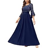 Miusol Women's Formal Sparkle Sequin Lace Bell Sleeve Evening Party Maxi Dress