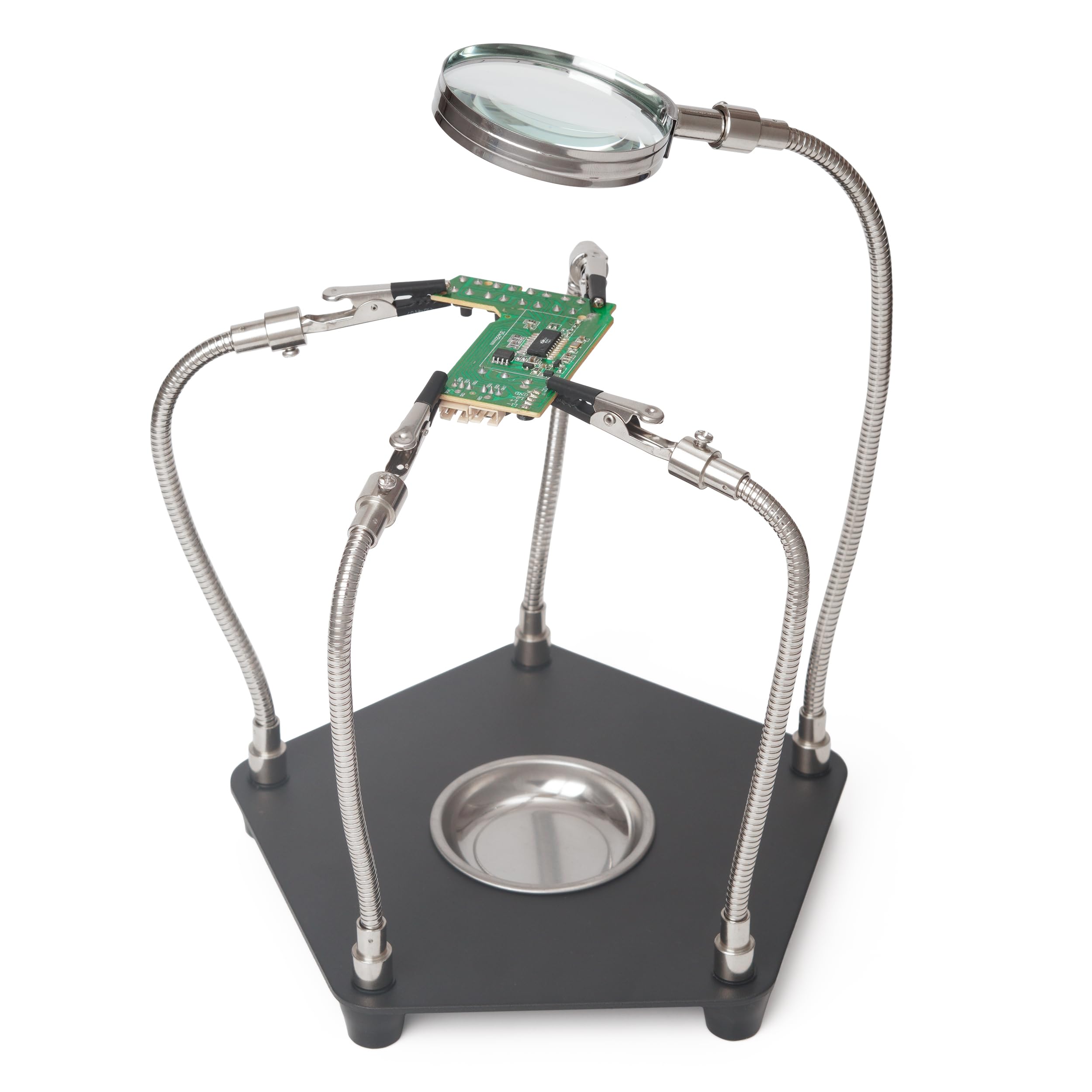 Third Hand Soldering, Board Holder with Magnifying Glass for Soldering, Model Making Accessories, 4 Arms, Helping Hand Soldering, Circuit Board Holder Tool for Crafts, Jewellery, Hobby, Workshop