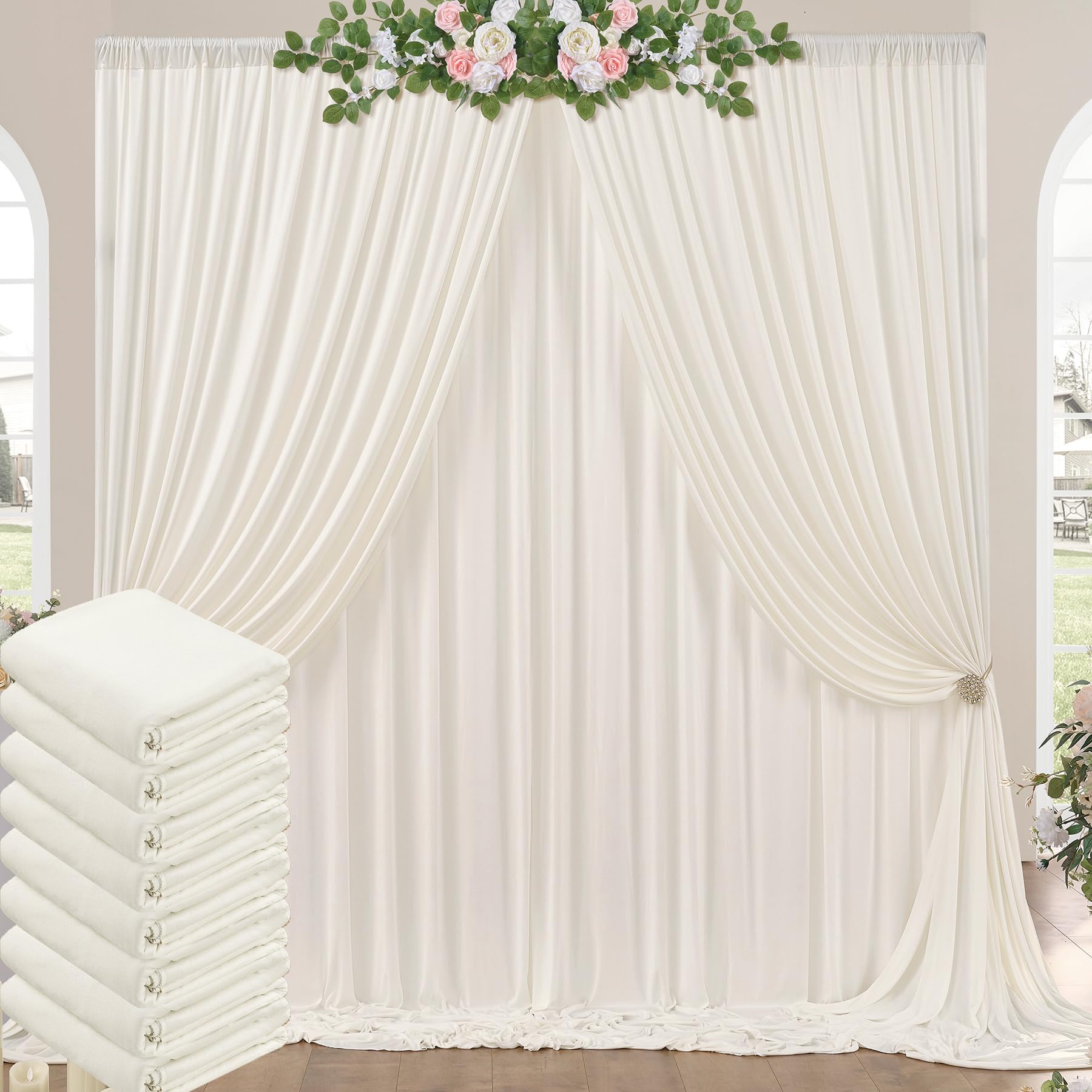 Photo 1 of 40ft x 10ft Wrinkle Free Ivory Backdrop Curtains for Parties, 8 Panels 5x10ft Polyester Ivory Backdrop Drapes for Wedding Birthday Photography Background Decoration