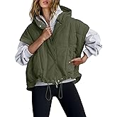 SENSERISE Womens Oversized Puffer Vest Sleeveless Quilted Jacket Zip Up Hooded Puffy Vest Ponchos Coats with Pockets