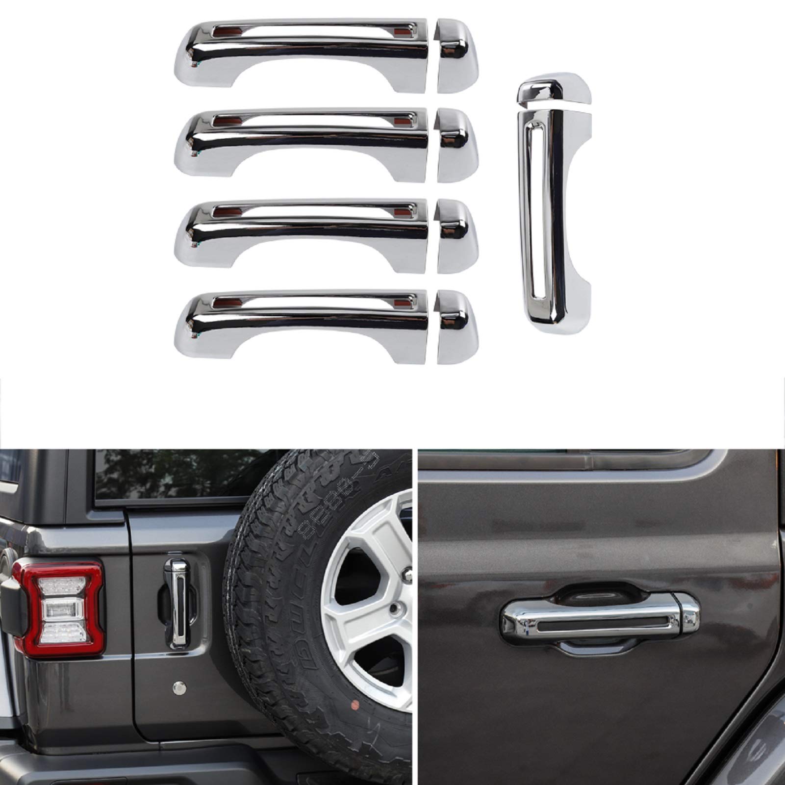 Photo 1 of 5PCS Chrome Exterior Door Handle Cover Trim Kit for 2018-2024 Jeep Wrangler JL JLU & Unlimited 4 Door