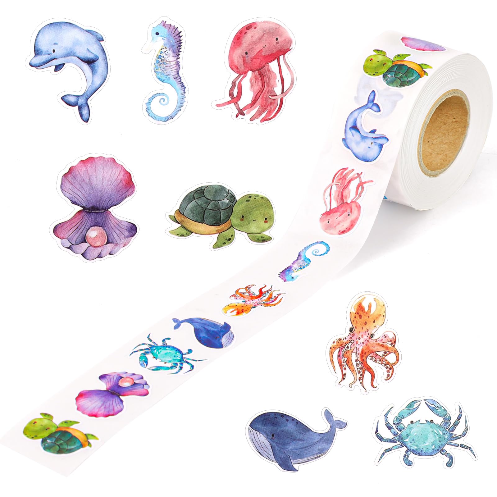500pcs Ocean Animal Stickers Roll, Sea Creature Labels for Kids, Fish Labels for Water Bottle, Computer, Craft Supplies, Classroom Rewards