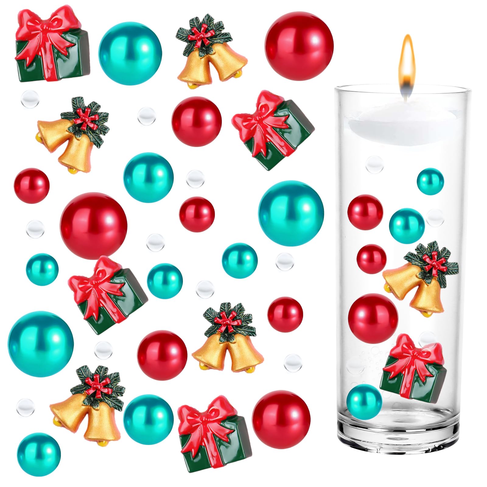 Lasuroa 6066pcs Christmas Vase Filler, Floating Vase Filler Christmas, Floating Candles Centerpiece Beads for Centerpieces for Home Garden