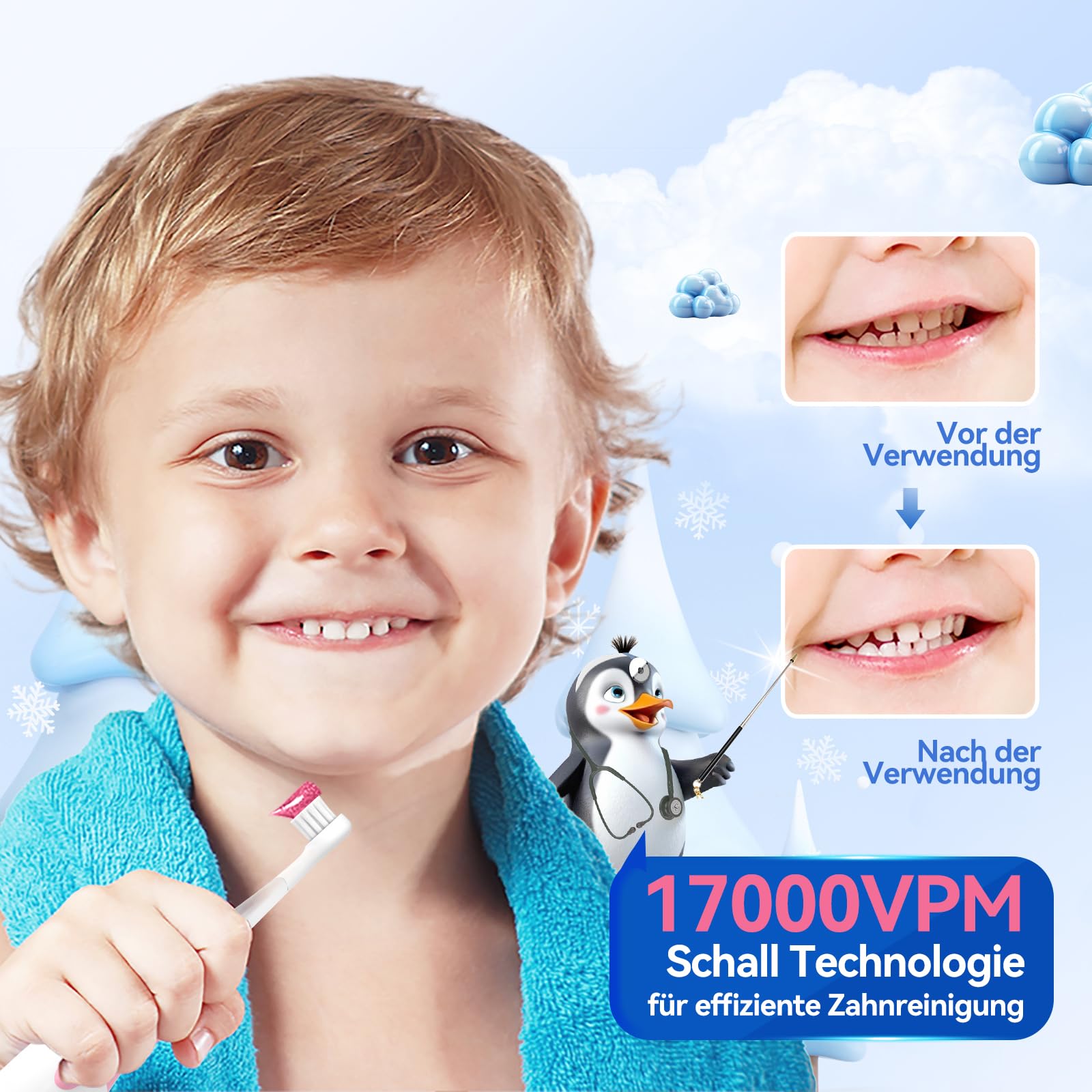 Seago Elektrische Zahnbürste Kinder ab 0-3 Jahr mit LED Licht, Weichen BPA-freiem Runder Gummierte Bürstenkopf, 2 Minuten Smart Timer, Wasserdicht IPX7, für Empfindliche Babyzähne, SG513(Rosa)) 9