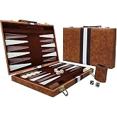 15-Inch Portable Backgammon Set with Folding Board and Leather Travel Case | Board Game for Adults Two Player Strategy Game Gift Ready Package Classic Tabletop Gameplay