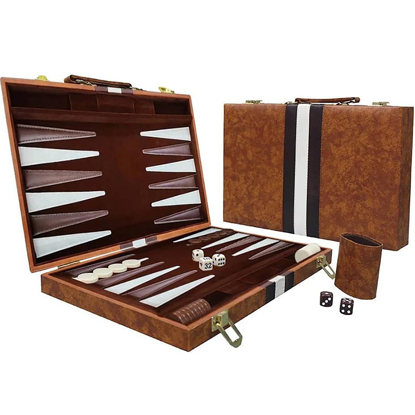 Photo 1 of 15inch Backgammon Set Classic Folding Board with Leather Case, Portable Travel Game, Ideal Gift Package for Strategy Lovers