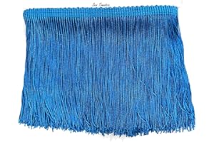 SEW TRENDS 2 Yards of 12" Long Chainette Fringe Thread Yarn Tassel Trim Braid Fringe for Crafts Sewing and Decor-Lake Blue
