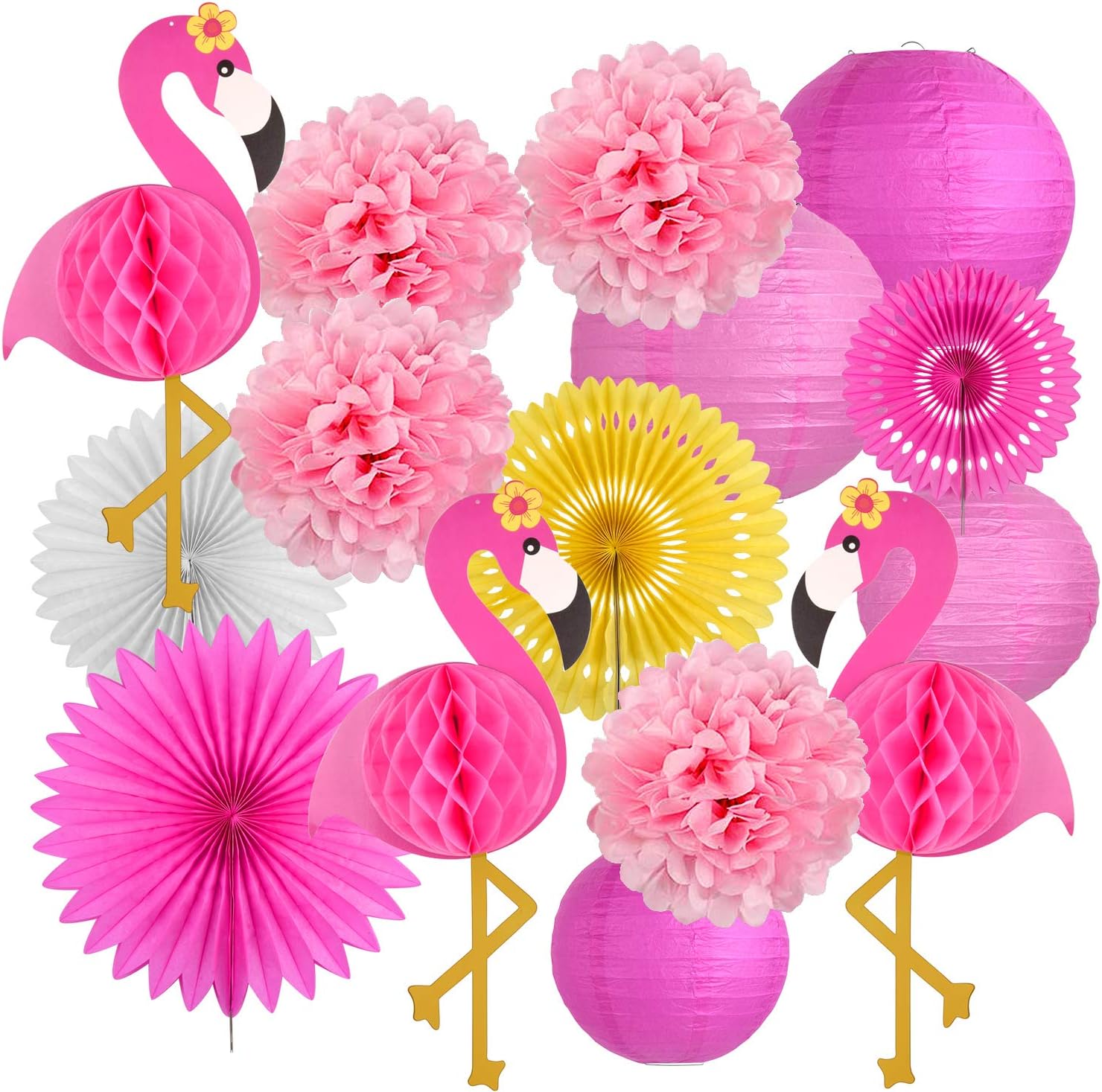 Latoy Flamingo Party Supplies, Tropical Luau Party Decorations, Hanging Paper Fans, Fiesta Party Supplies, Tissue Paper Flowers for Hawaiian Beach Luau Party Birthday Wedding Photo Backdrop