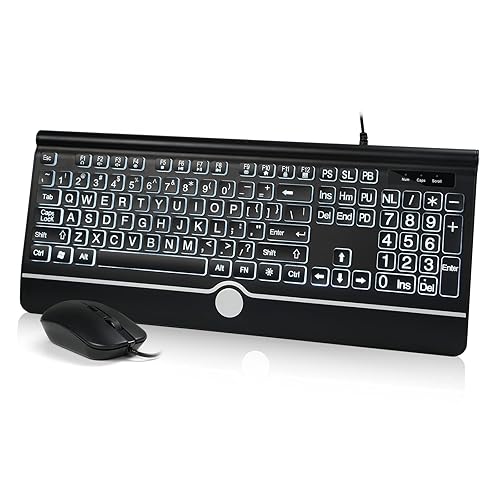 Wired Keyboard and Mouse Combo Large Print Light Up Keyboard