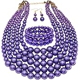 MeliMe Big Faux Pearl Necklace for Women Large Pearls Choker Necklaces Chunky Pearl Necklace and Earrings Set 1920s Costume Pearl Jewelry