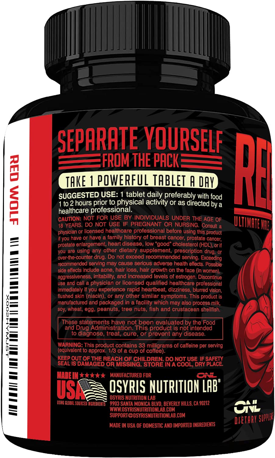 ONL Red Wolf Testosterone Booster for Men - Ultimate Men's Supplement for High Potency Endurance, Energy & Strength - Testosterone Supplement for Men - w/Tongkat Ali Male Enhancement - 30 Ct