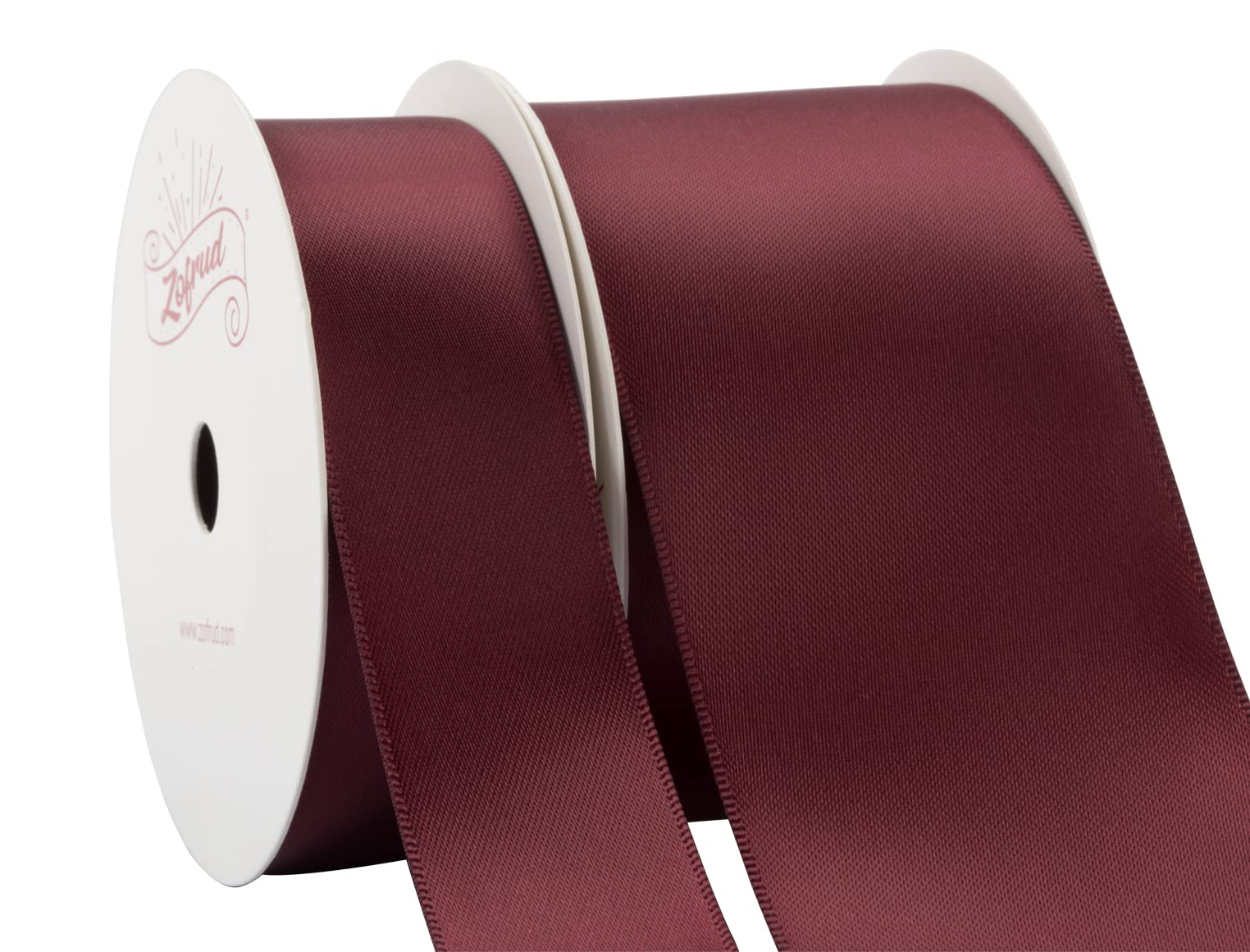 Zofrud 2 Rolls of Burgundy Double Faced Satin Ribbon - 18 Meters Total (25mm and 50mm x 9M) - Ideal for Crafts, Gift Wrapping, and Weddings