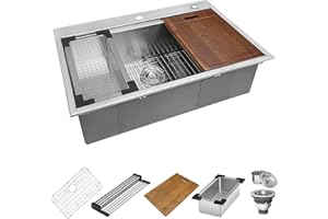Ruvati 33 x 22 inch Workstation Drop-in Topmount Kitchen Sink 16 Gauge Stainless Steel Single Bowl - RVH8003