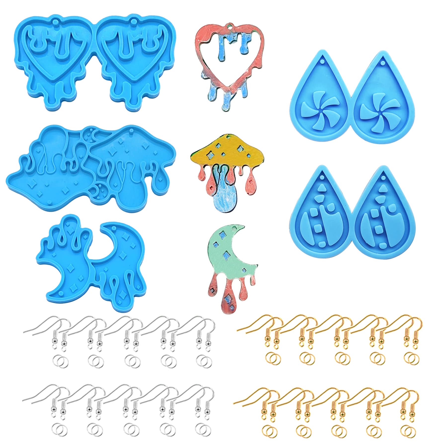 Yayatty 5 Pack Resin Molds - Dripping Earring Casting Moulds with Hook, Mushroom Moon Windmill Silicone Molds for DIY Keychain Necklace
