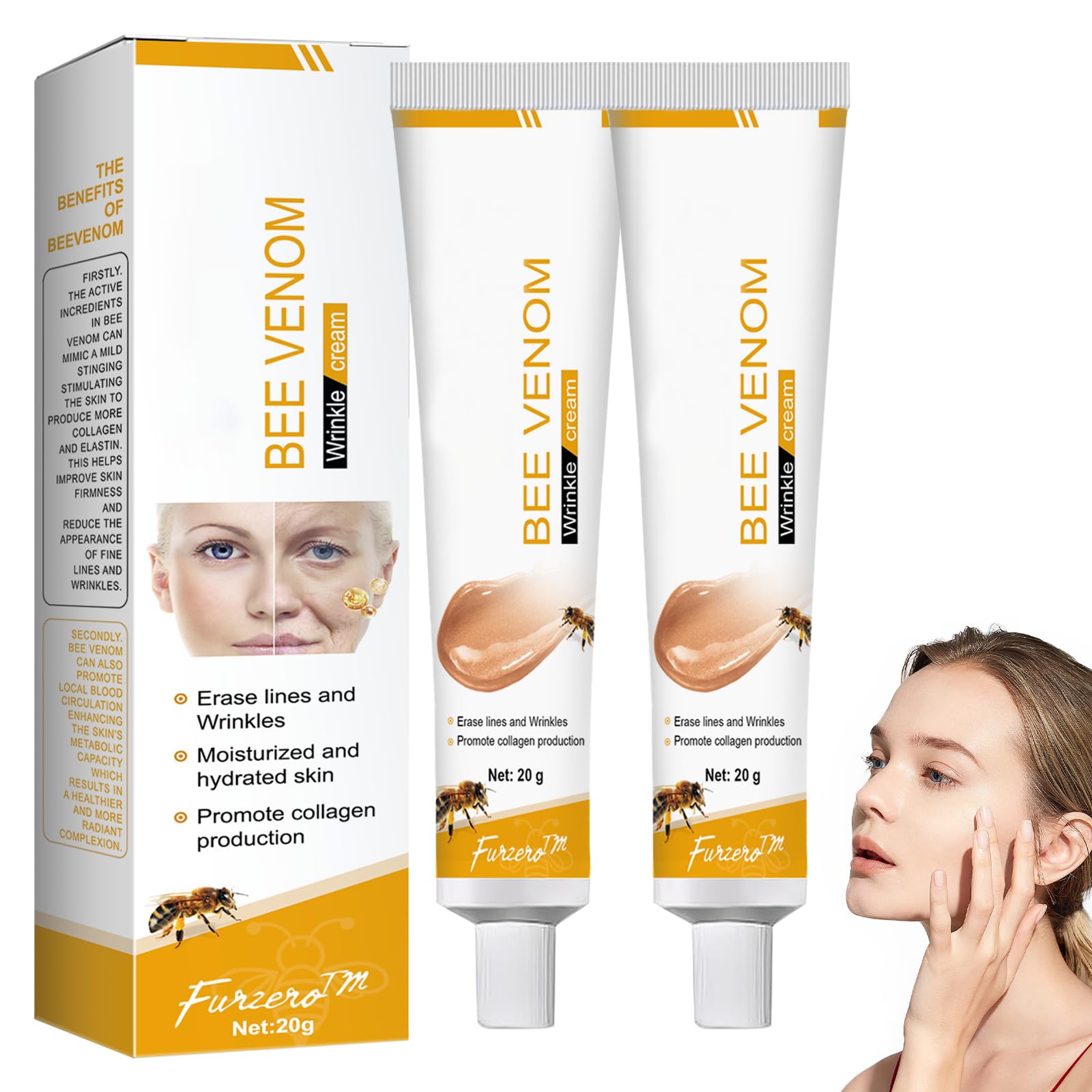 Bee Venom,Bee Venom Wrinkle Removal Cream Face Cream Anti Wrinkle Firming Multi Purpose Cream for Face and Neck Skin Firming Body Cream for All Skin (2PCS)