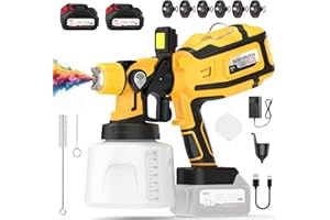PEMMKORE Paint Sprayer, 700W High Power Cordless Electric Spray Paint Gun with 1400ml (47oz) Container, 2×4000mAh Batteries, LED Light, 3 Modes & 6 Brass Nozzles, Paint Sprayer for House Painting