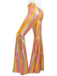 Womens Sequin Flare Pant Sparkly High Waisted Leg