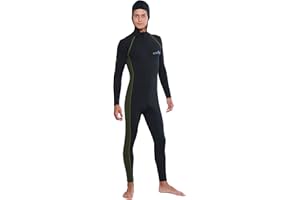EcoStinger® Men Full Body Stinger Suit Hooded UV Swimsuit + Arm Pocket UPF50+ Chlorine Resistant Black Khaki