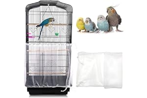 Daoeny Universal Bird Cage Cover, Adjustable Parrot Nylon Airy Soft Mesh Net, Seed Feather Catcher, Birdcage Cover Skirt Sheer Guard for Parakeet Macaw Round Square Cages (White)