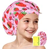 Years calm Satin Lined Shower Cap for Kids, Reusable Waterproof Hair Cap | Hair Protection &amp; Wide Elastic Band Cute and Fun Pattern Shower Hat for Kids Ages 3&ndash;10 Baths, Showers,Curls, Long and Braids