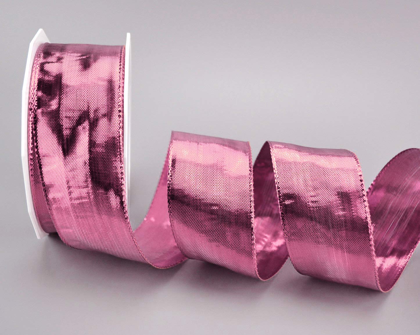 finemark 20 m x 40 mm Decorative Ribbon Glossy Pink Shiny Metallic Ribbon with Wire Shiny Gift Ribbon Advent Christmas Decorative Wire Edge Ribbon