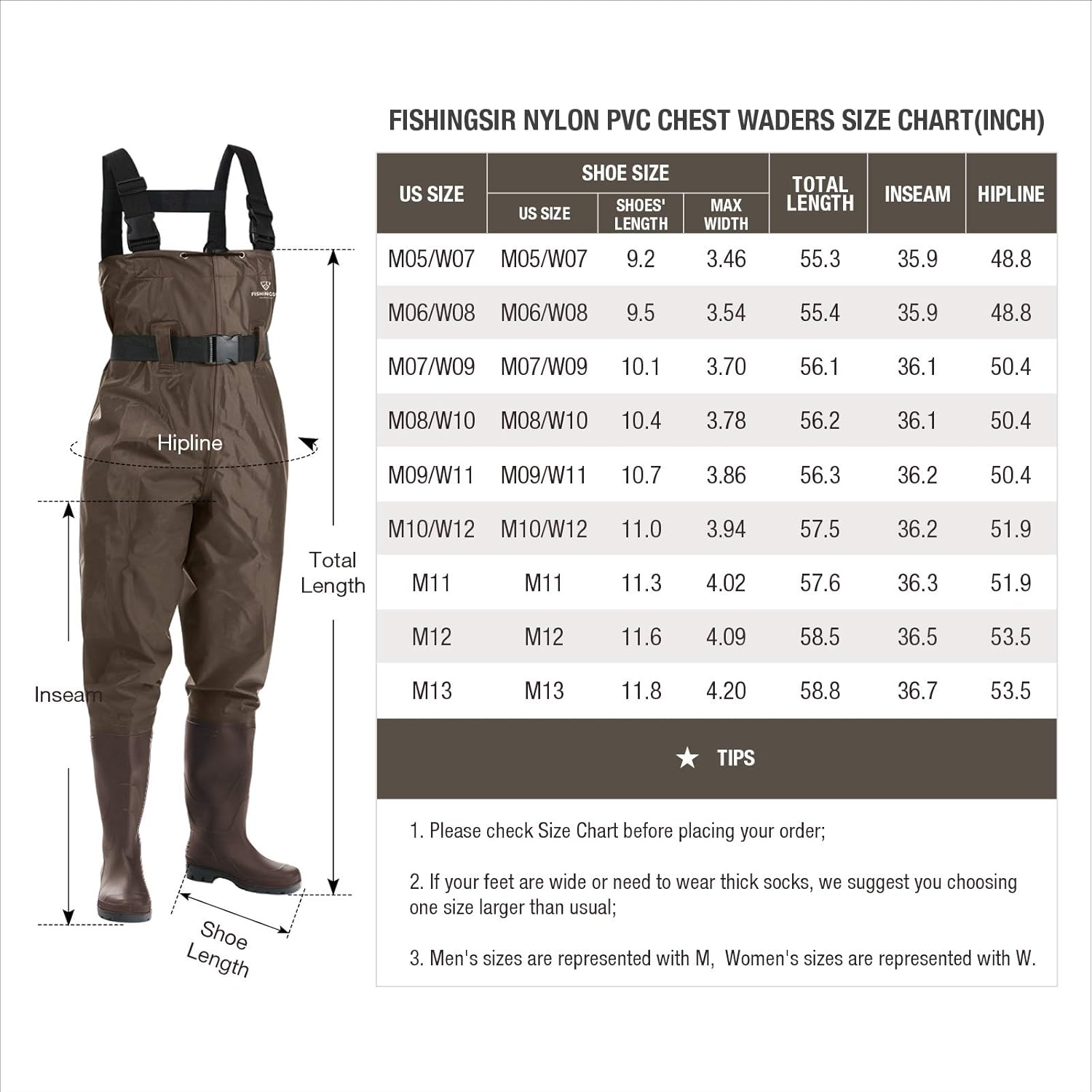 FISHINGSIR Fishing Chest Waders for Men with Boots Mens Womens Hunting Bootfoot Waterproof Nylon and PVC with Wading Belt : Clothing