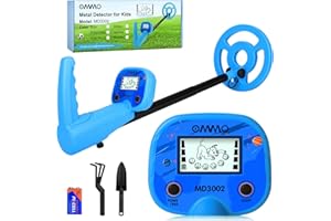 OMMO Metal Detector, One Step Assembly 17.3”-31.9” Metal Detector for Kids with Backlight LCD Display, Kids Metal Detectors with IP68 Waterproof 6” Search Coil for Exploring Hiking Science Education