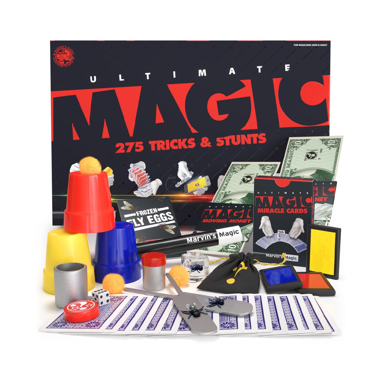 Marvin's Magic - 275 Ultimate Magic Tricks, Tricks & Stunts Set for Kids - Includes Magic Cards, Wand, Book & More - Boys & Girls, Age 8+ Attachments