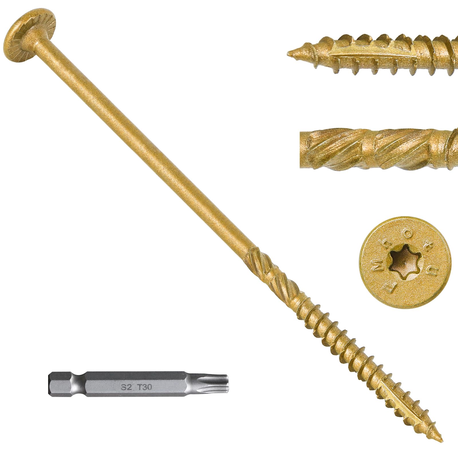 Photo 1 of 10 Inch Heavy-Duty Outdoor Deck Screws, 50Pcs Star Drive Decking Wood Screws, Rust Resistant Timber Screws for Timber/Log/Landscaping Wood (#14 x 10 Tan)