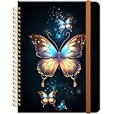 Ruled Spiral Writing Notebook,A5 Hardcover Lined College Journal for Women Lady Girl,Strong Twin-Wire Binding with Premium Paper,8.4" X 6",Perfect for School,Office,Home Gifts(beautiful butterfly)