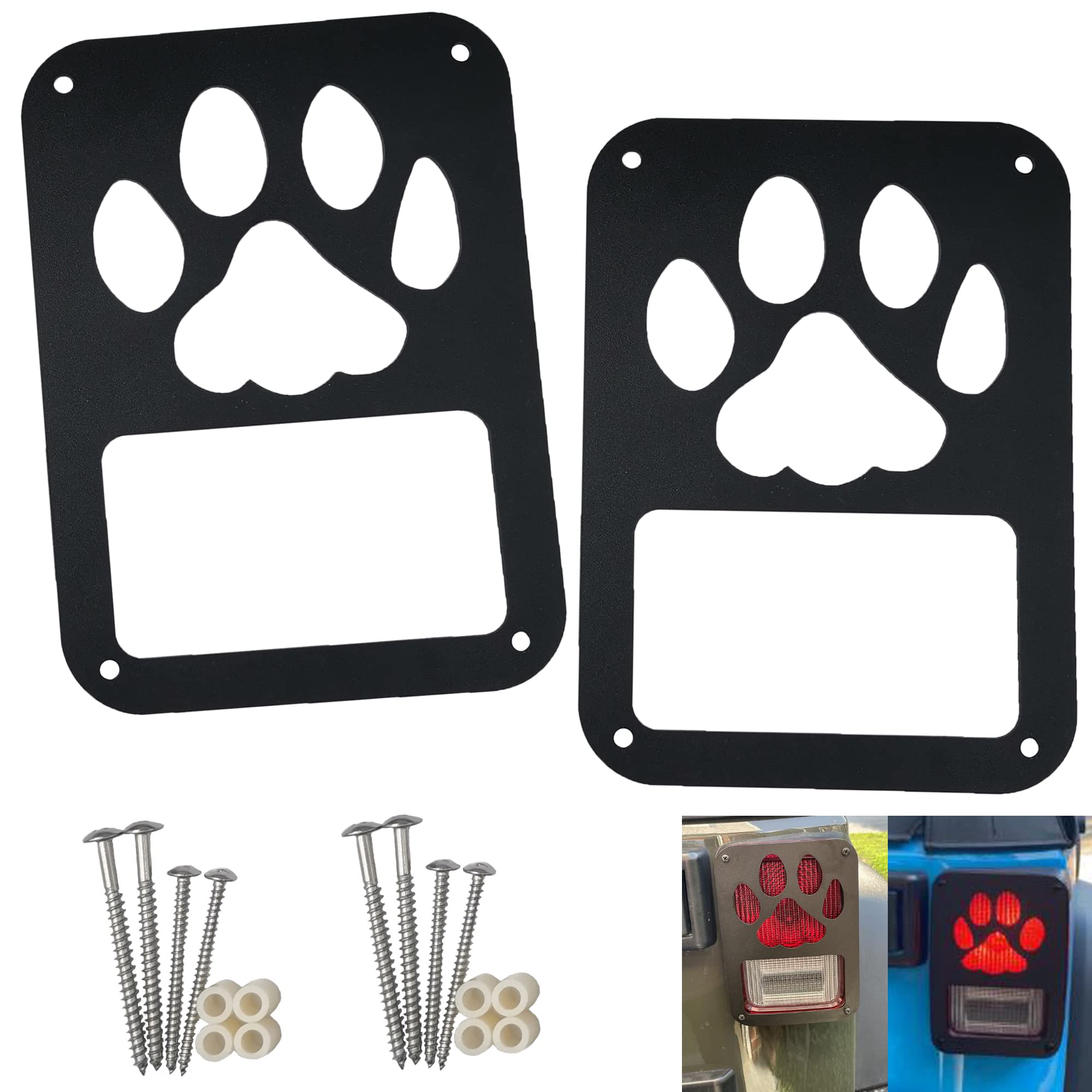 Photo 1 of 2Pack Rear Tail Light Covers Guards Compatible with 2007-2018 Jeep Wrangler JL JK Accessories,Light Guard(Dog Paw)