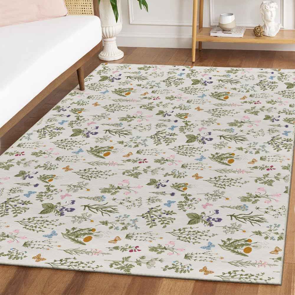 Photo 1 of Artoid Mode Wild Floral Antique Herbs Area Rug, Home Decor Low-Profile Area Rugs for Entryway Bedroom Living Room Laundry Room Indoor 5x7 Feet
