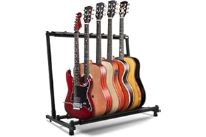 SWESS Foldable 5 Multi Guitar Stand Rack, Space-Saving Black Instrument Holder with Rubber Protection for Home/Studio, Compact Musical Gear Storage