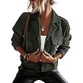 Kwoki Women's Corduroy Jackets Casual Button Down Cropped Shacket Fashion Trendy Crop Top Blazers