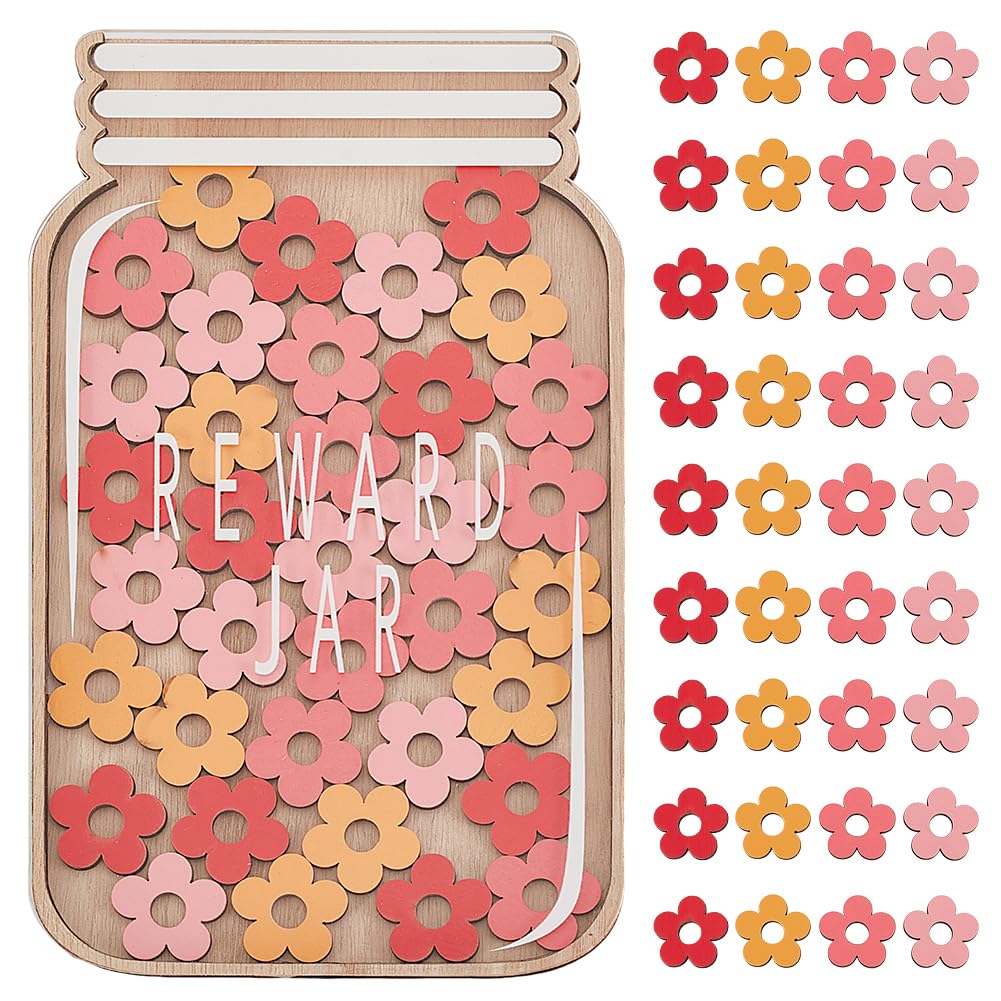 GOMAKERER 1 Pc Wooden Classroom Reward Jar, Cute Daisy Flower Personalized Reward Jar Creative Reward Jar for Students Behavior Toddlers Potty Chore Class DIY Training School Home
