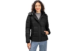 Lylting Women's Winter Down Coats, Black Short Warm Quilted Puffer Winter Jackets for Women Girl with Detachable Hood