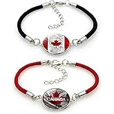ZENRUIMING 2 Pcs Canada Flag Multi-Layer Braided Cord Bracelet, Vintage Adjustable Maple Leaf Bracelet, Canada Day Patriot's Day Accessory Travel Souvenir
