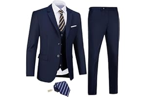 Amyox Men's Slim Fit 3 Piece Suit Two Button Business Wedding Dress Tux Suit Set Jacket Vest Pants with Tie