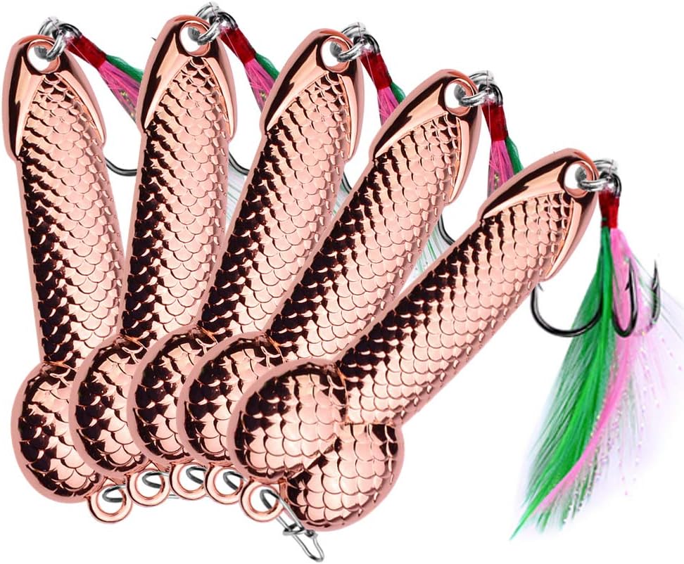 Nordtale Bobby Fishing Lures 5PCS Fishing Spoons Metal Spoons Spinner Spoon with Feather Treble Hooks for Bass Trout Walleye Catfish Freshwater Saltwater Spinner Baits Black Rose 3g 7g 11g 15g 21g
