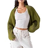 RoseSeek Women's Ribbed Knit Open Front Cardigan Long Sleeve Cropped Sweater Fall Outfits