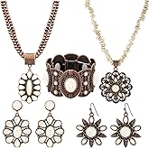 EILINOA 7PCS Rustic Couture's Western Jewelry Set for Women - Boho Vintage Cowboy Necklace Earrings Bracelet Ring, Country Cowgirl Accessories Ideal Gift