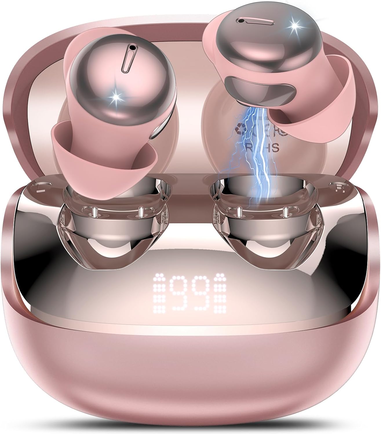 Sleep Earbuds Bluetooth 5.4 in Ear Light-Weight Headphones with Sleep Mode and White Noise, Mini Sleep Ear Buds for Side Sleepers, Clear Calls, 48H Sleep Earphones for Relaxing/Focus, Rose Gold