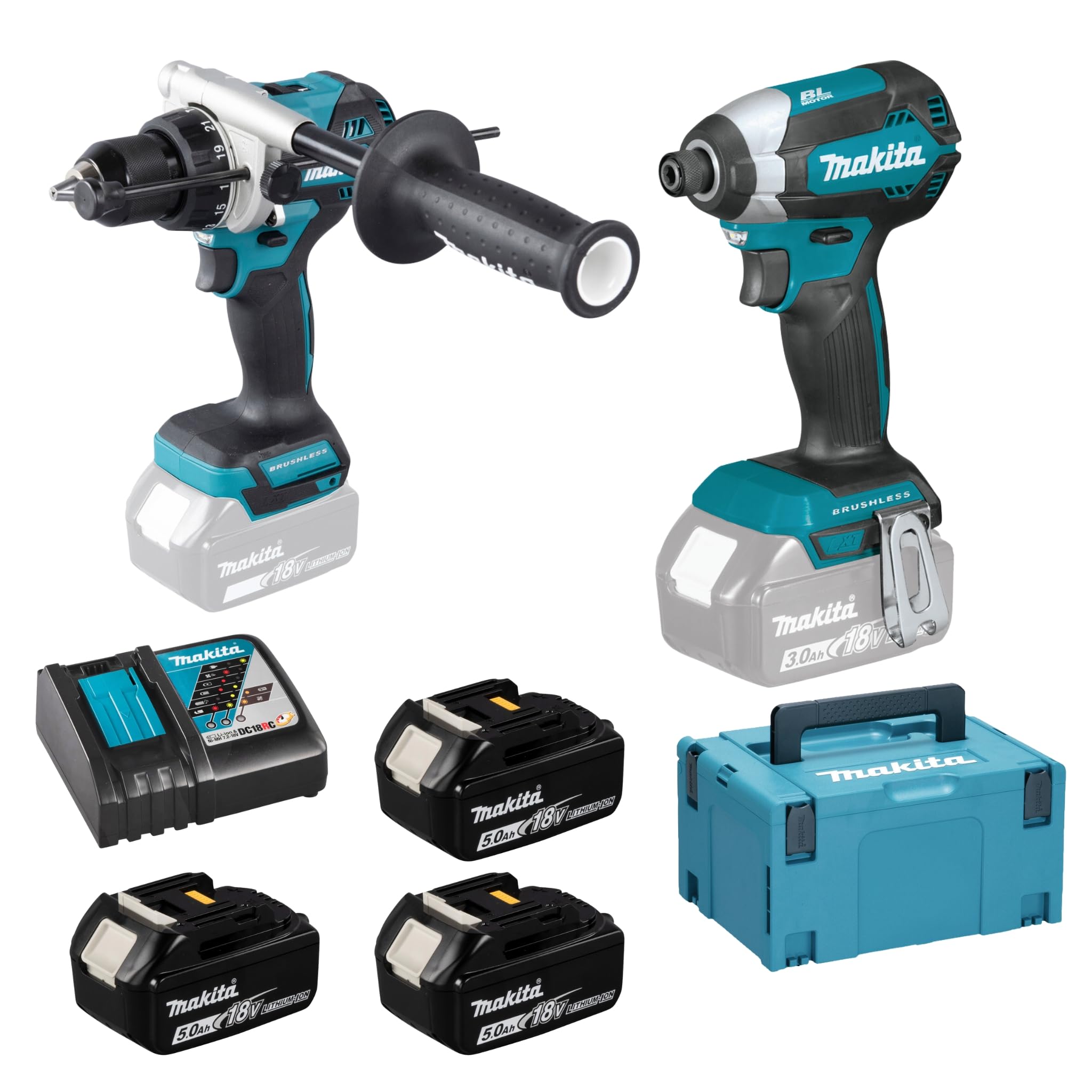Makita DLX2418TJ Akku-Set, 18 V, DHP486 • DTD153 • 3 x BL1850B • DC18RC • MAKPAC